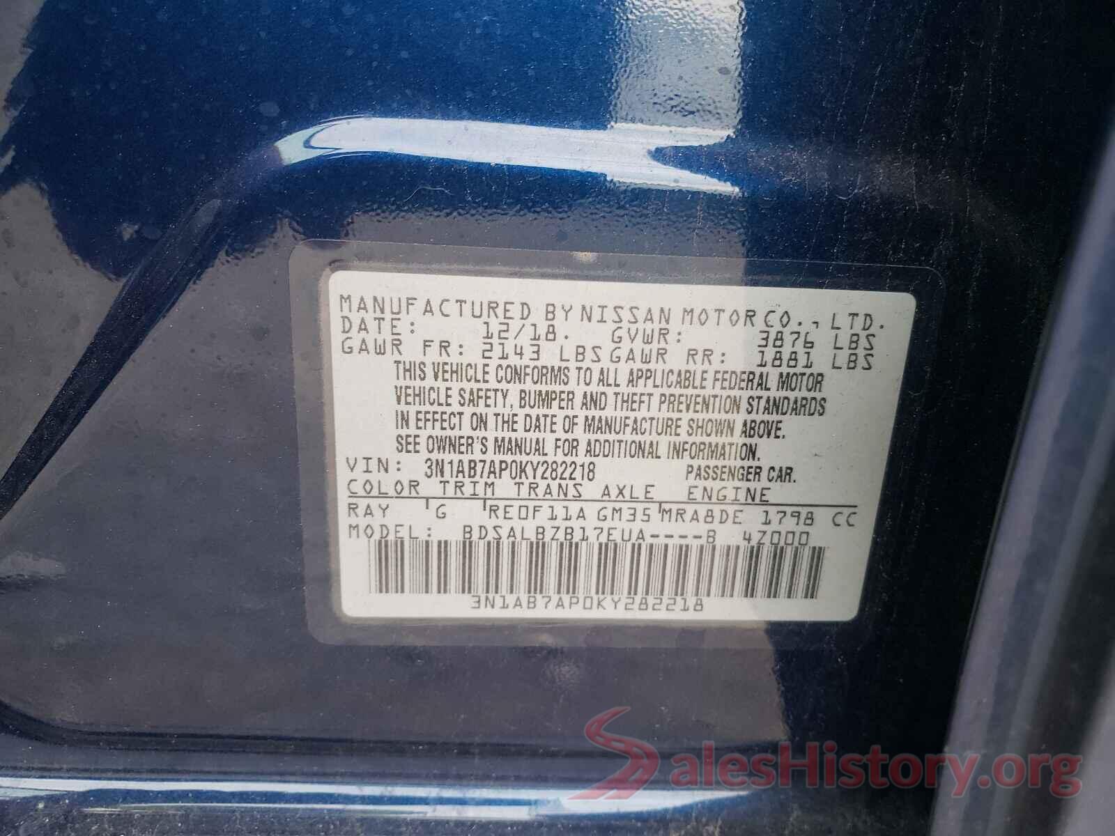 3N1AB7AP0KY282218 2019 NISSAN SENTRA