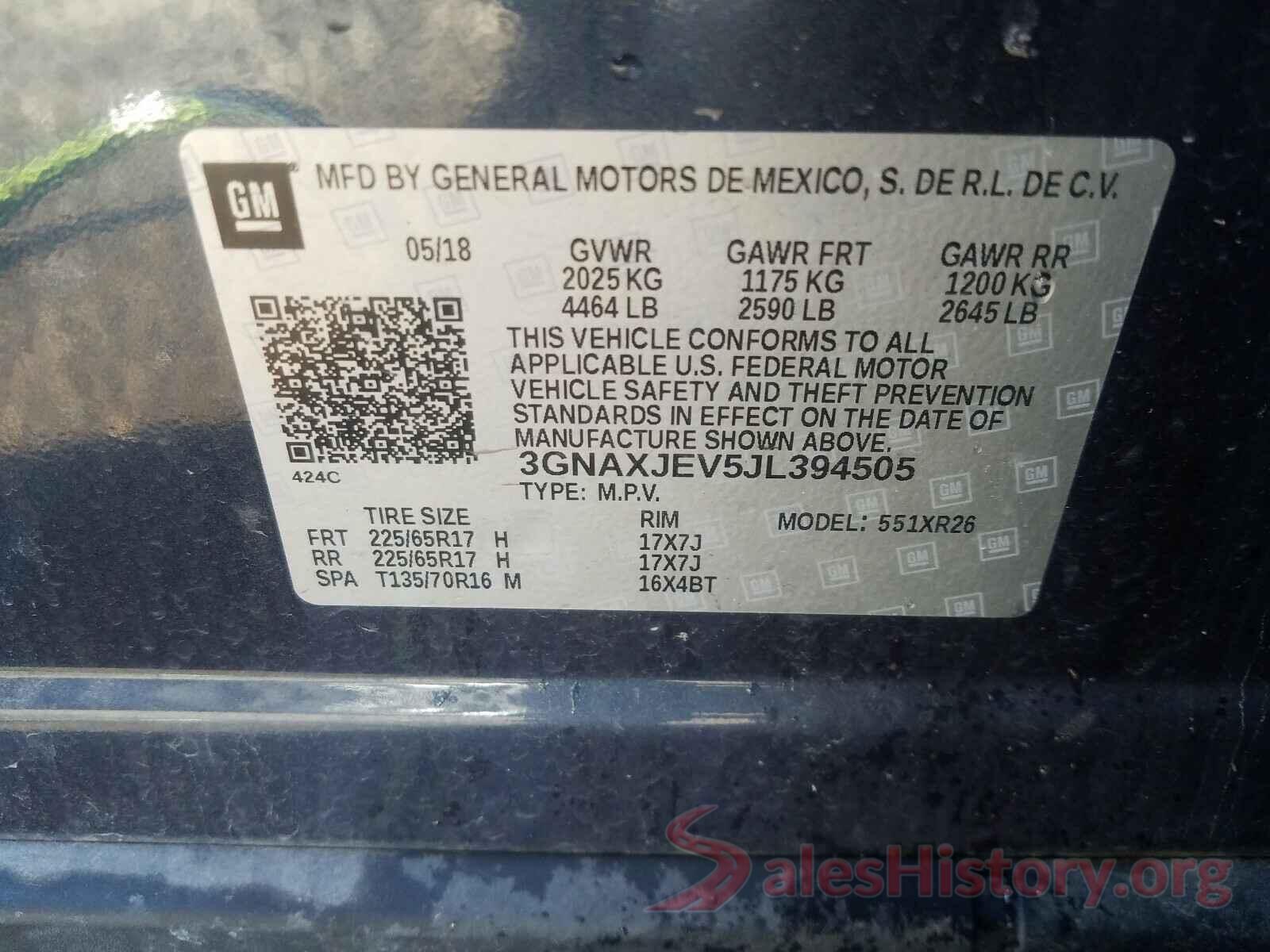 3GNAXJEV5JL394505 2018 CHEVROLET EQUINOX