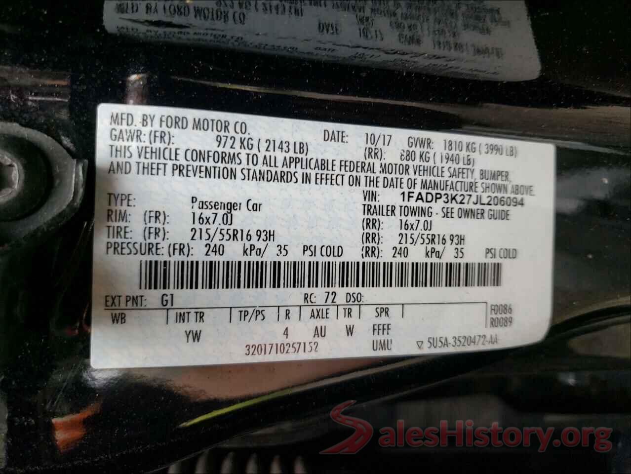 1FADP3K27JL206094 2018 FORD FOCUS