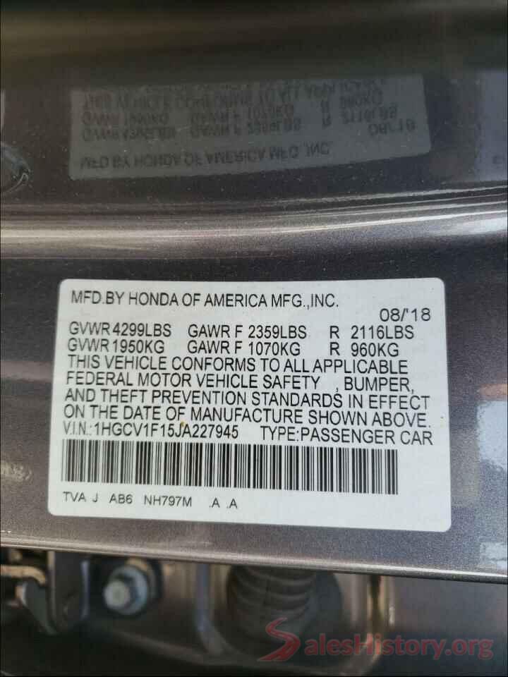 1HGCV1F15JA227945 2018 HONDA ACCORD