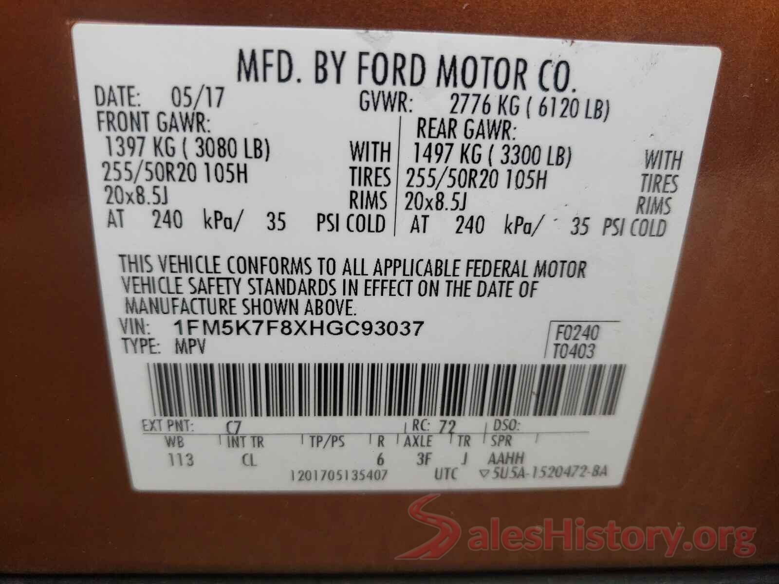 1FM5K7F8XHGC93037 2017 FORD EXPLORER