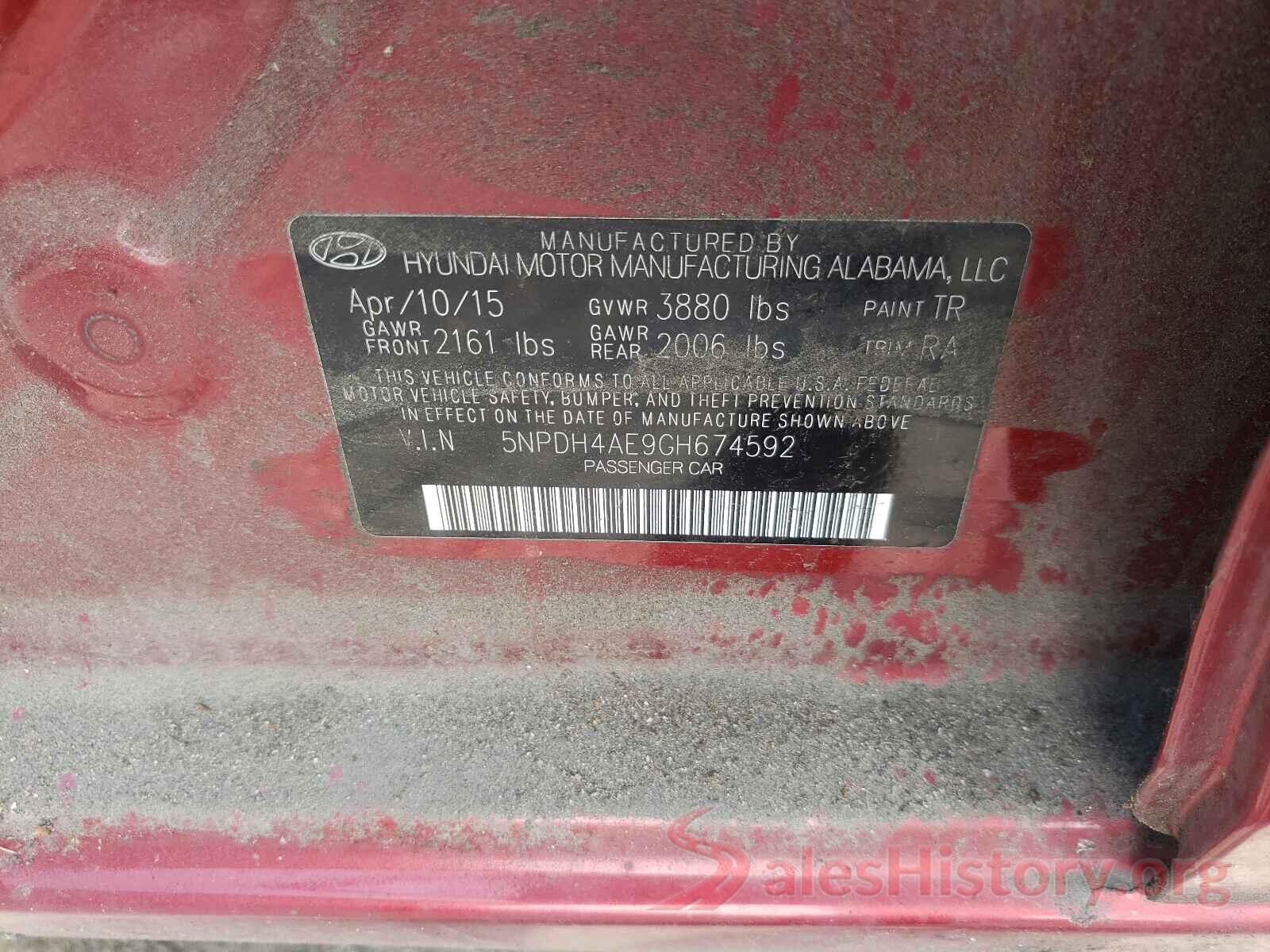 5NPDH4AE9GH674592 2016 HYUNDAI ELANTRA