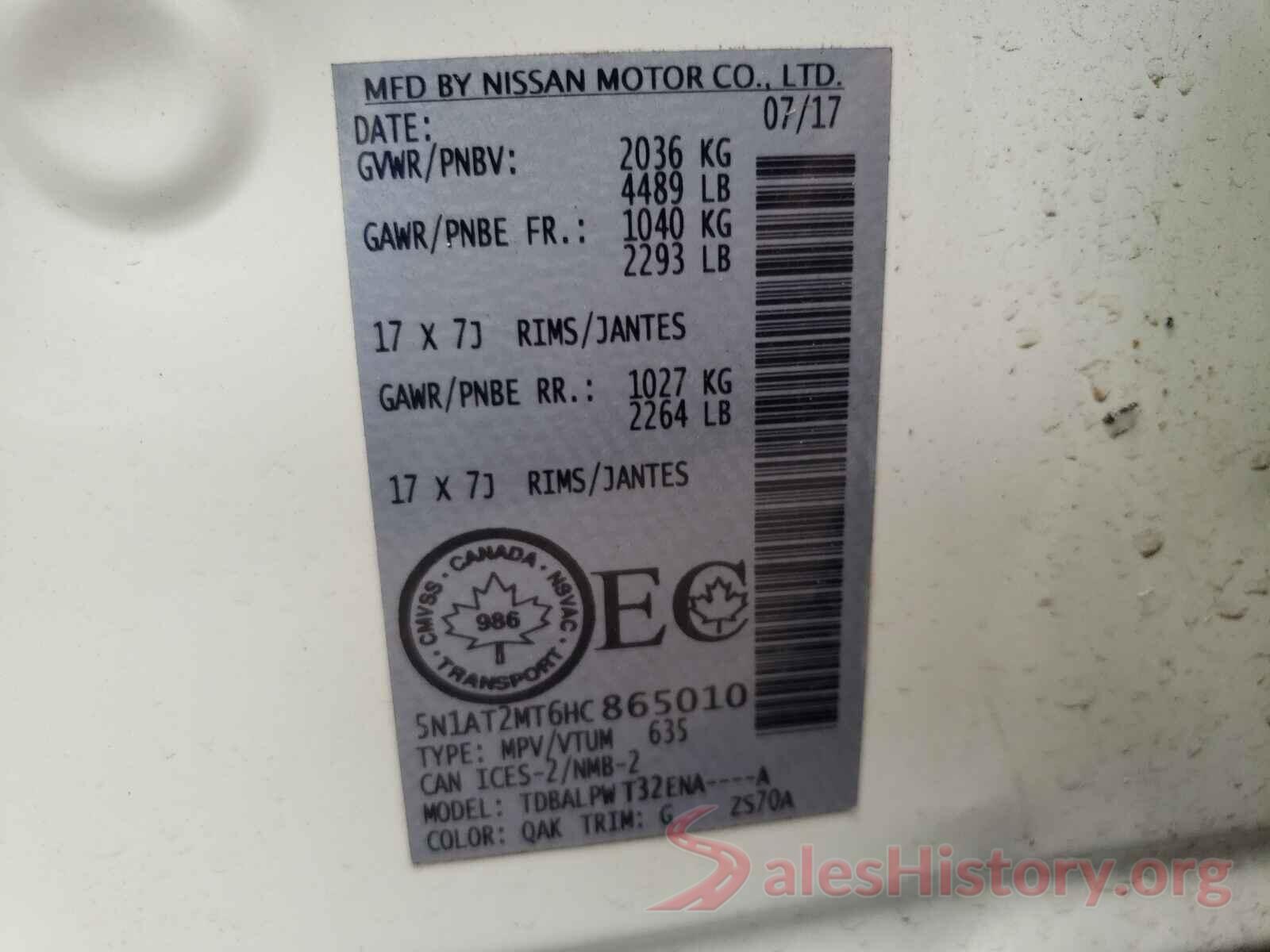 5N1AT2MT6HC865010 2017 NISSAN ROGUE