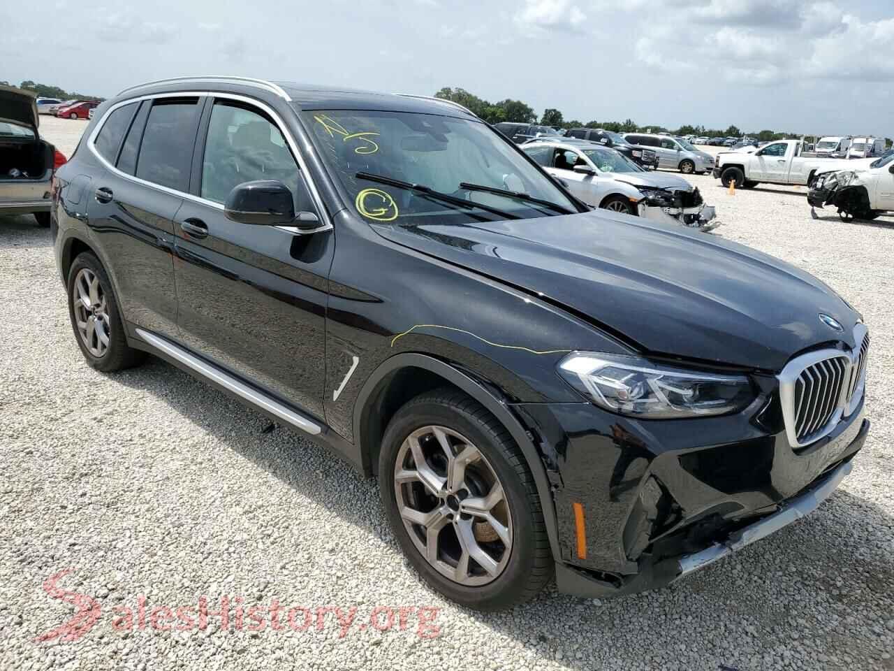 2022 BMW X3 VIN 5UX43DP01N9K81653, front 3/4 view