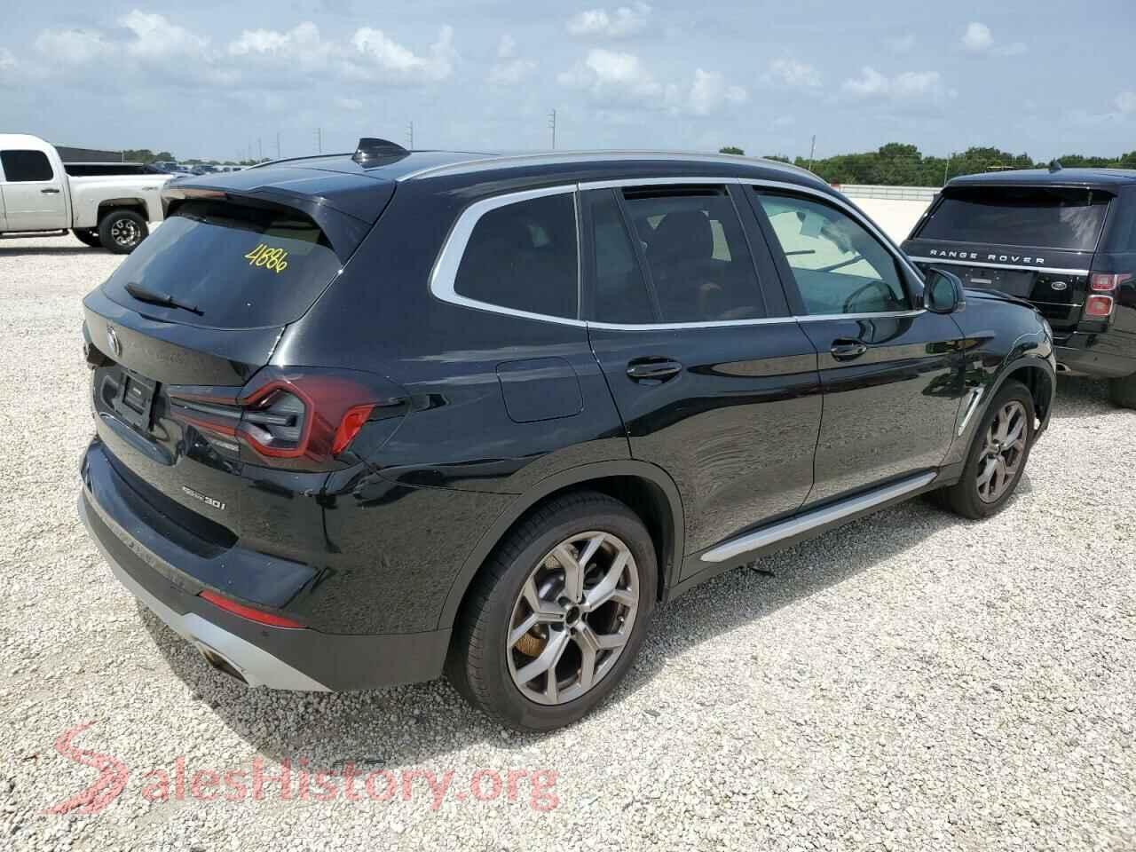 2022 BMW X3 VIN 5UX43DP01N9K81653, rear 3/4 view