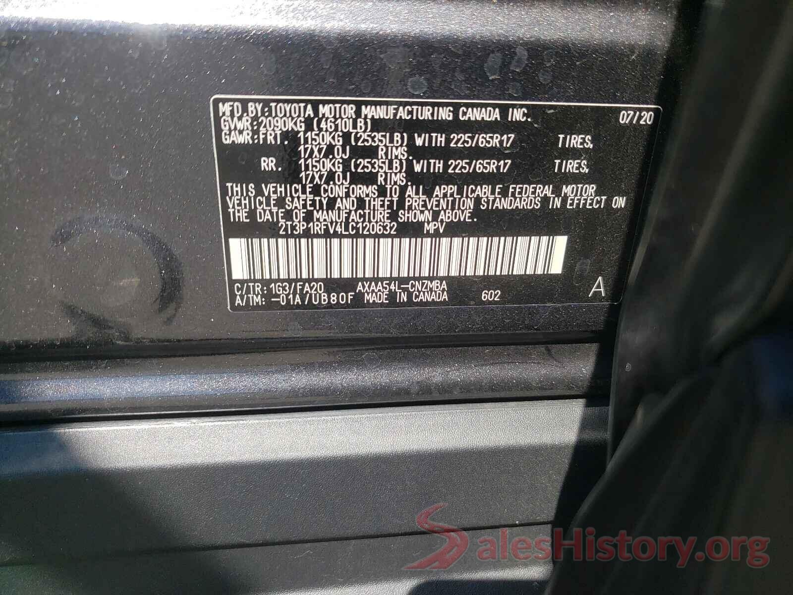 2T3P1RFV4LC120632 2020 TOYOTA RAV4