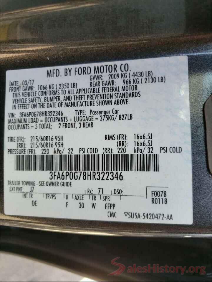 3FA6P0G78HR322346 2017 FORD FUSION