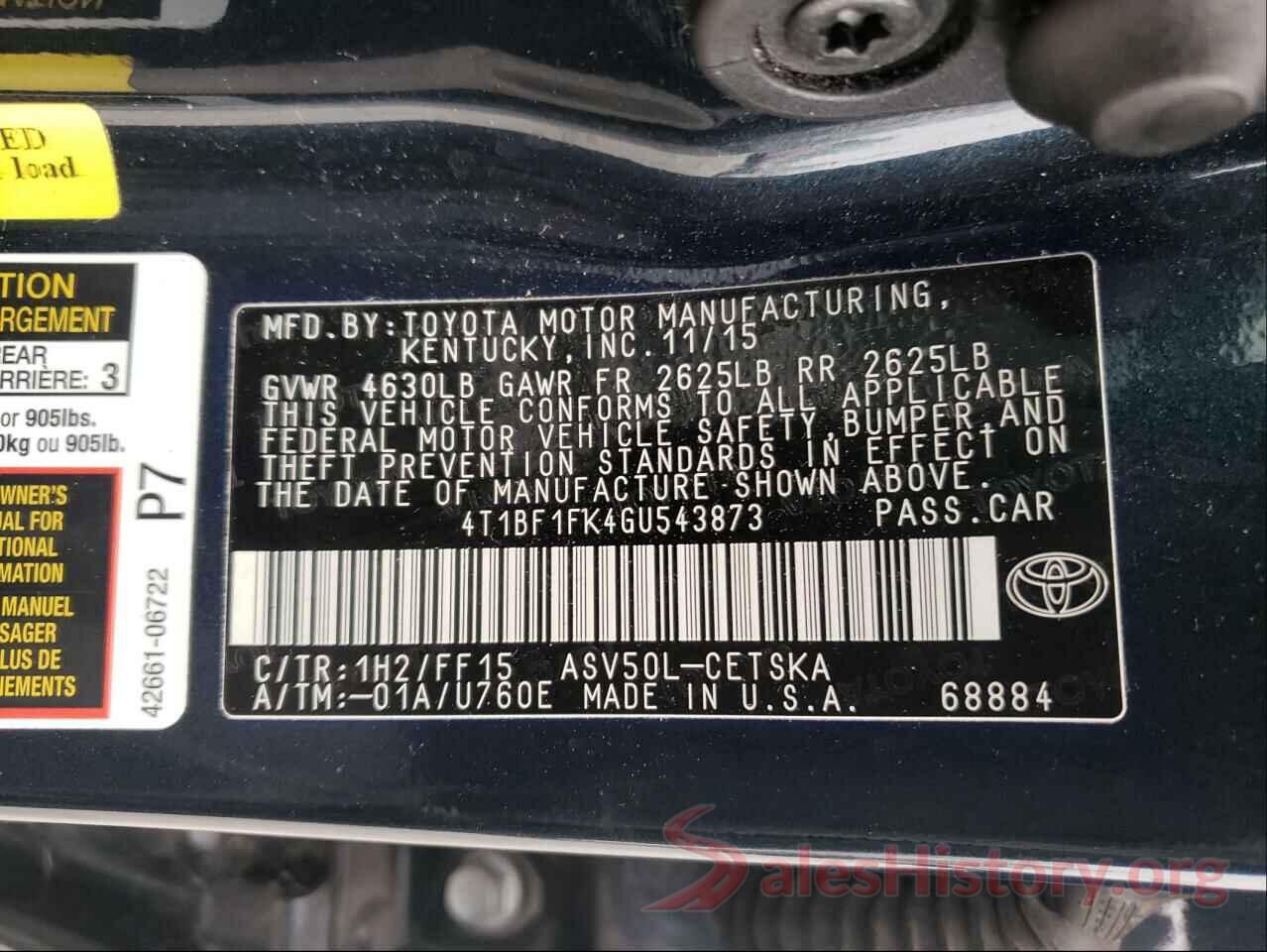 4T1BF1FK4GU543873 2016 TOYOTA CAMRY