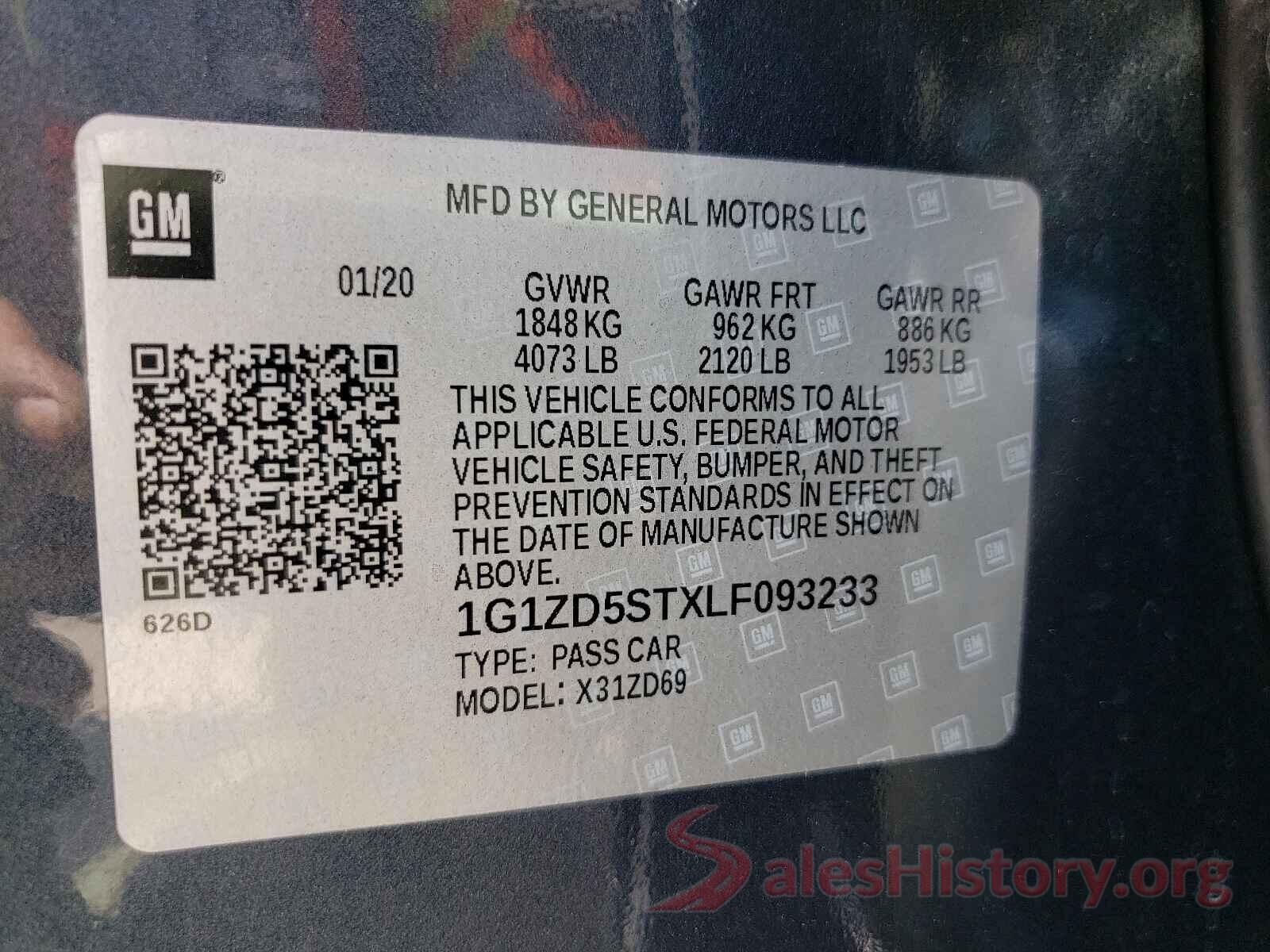 1G1ZD5STXLF093233 2020 CHEVROLET MALIBU