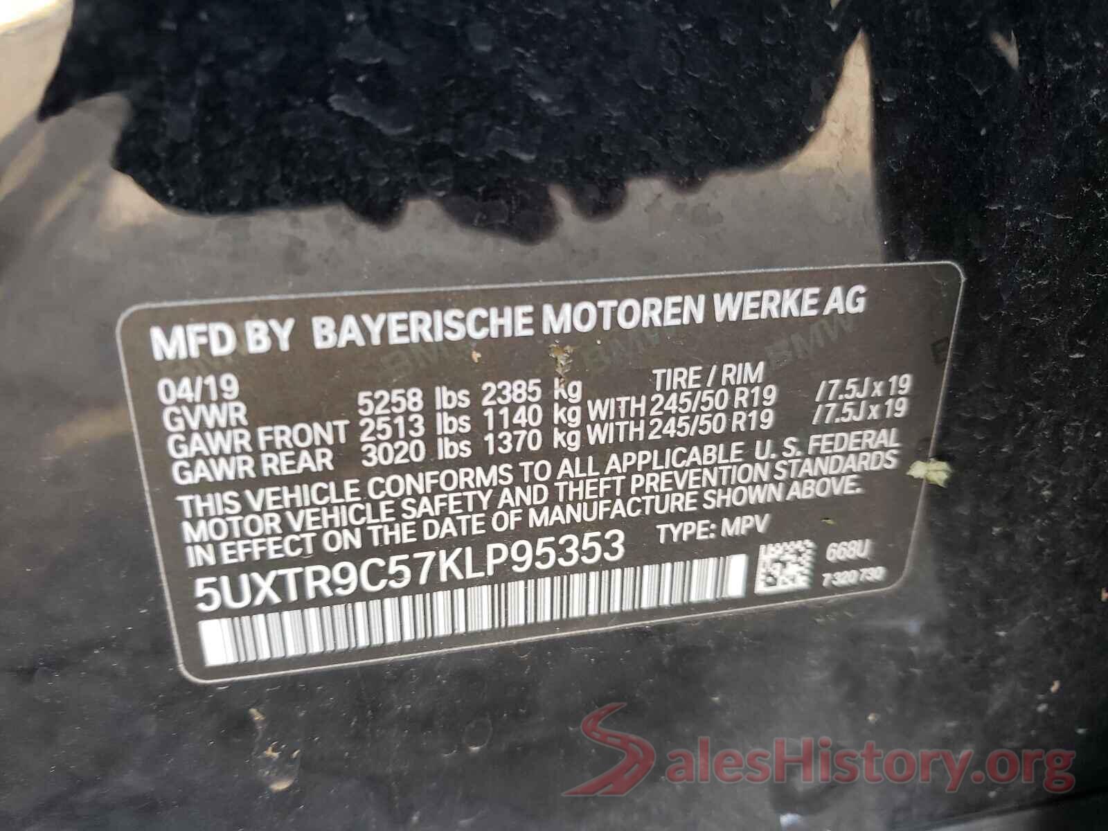 5UXTR9C57KLP95353 2019 BMW X3