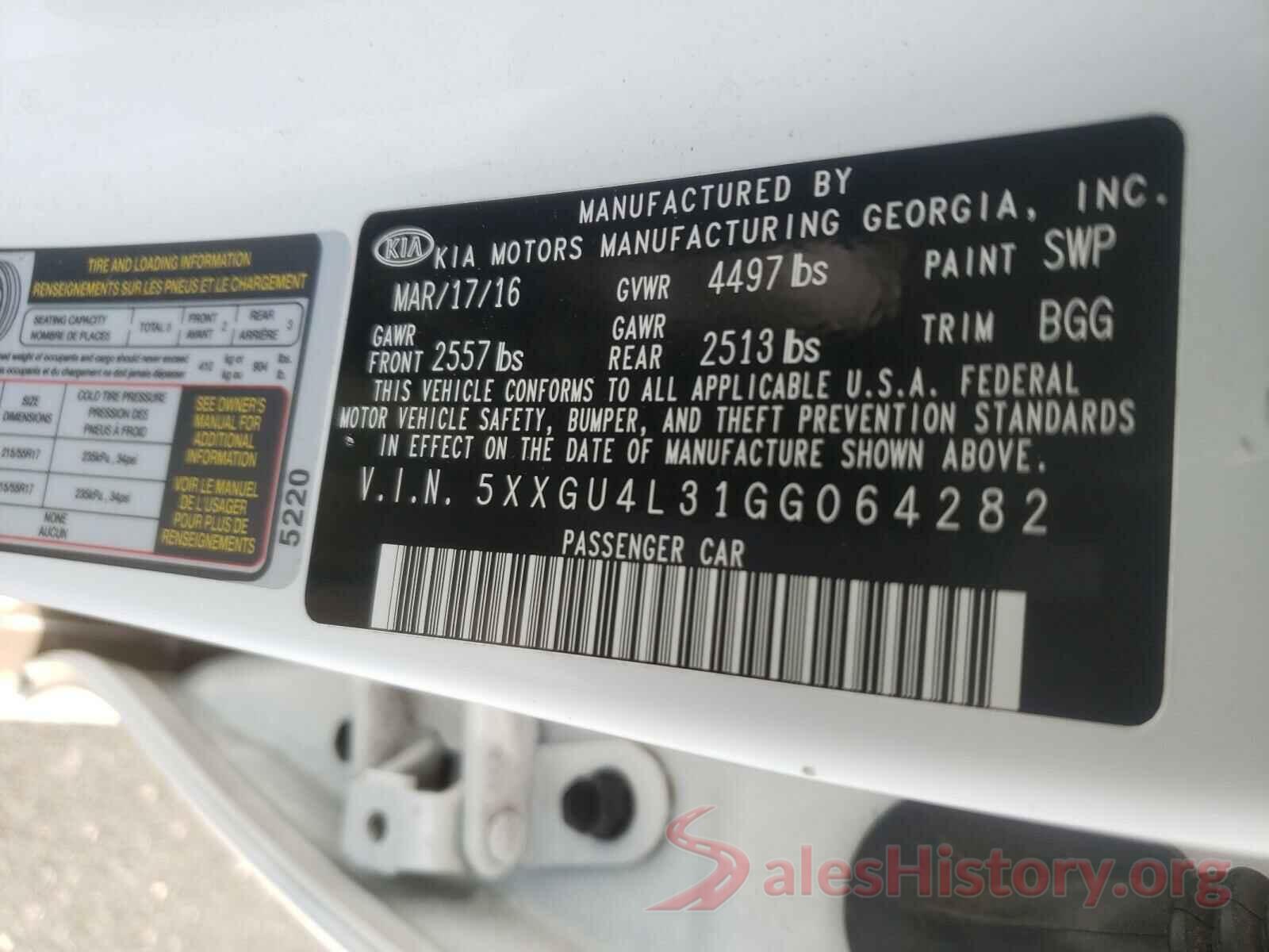 5XXGU4L31GG064282 2016 KIA OPTIMA