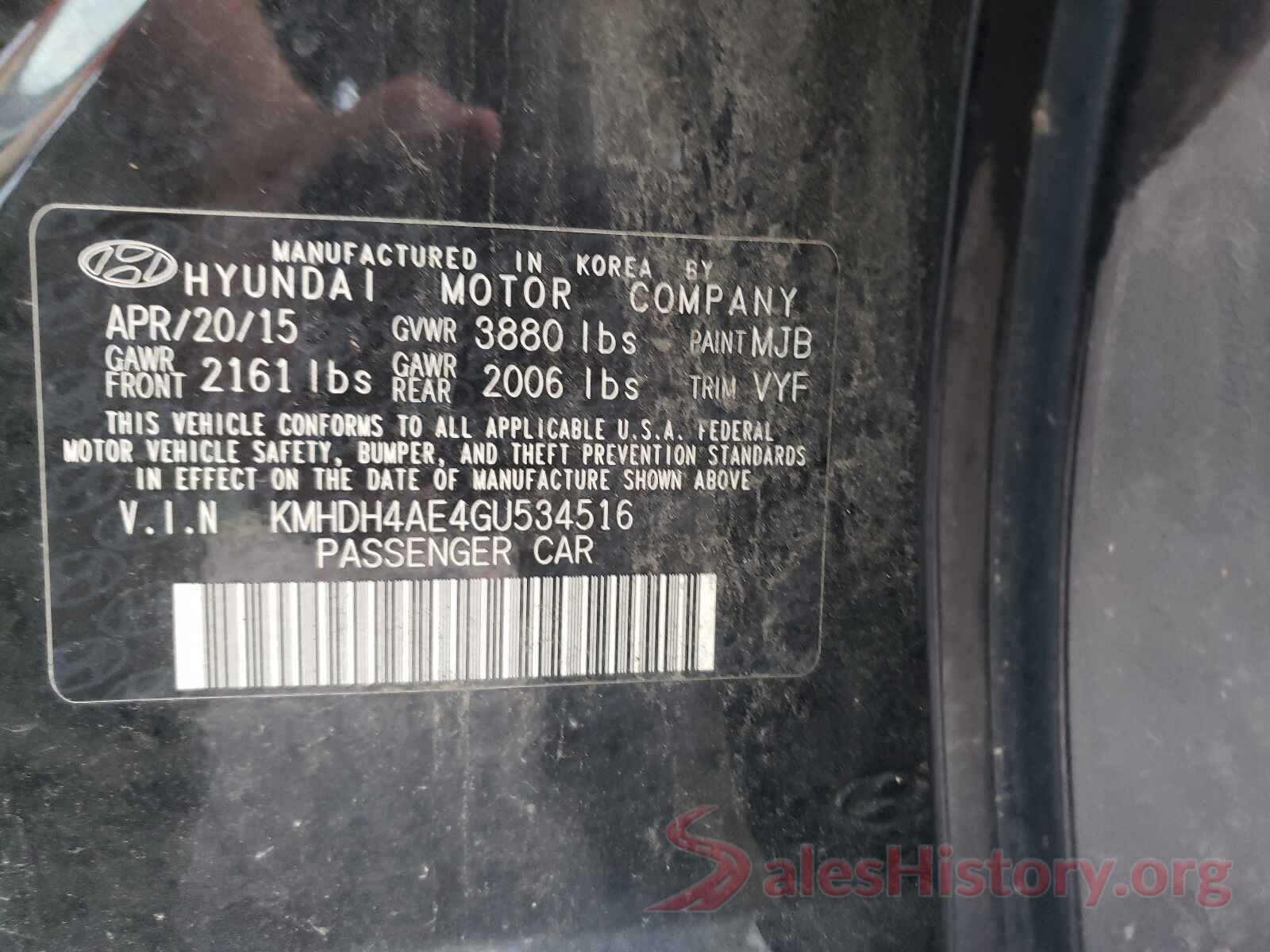 KMHDH4AE4GU534516 2016 HYUNDAI ELANTRA