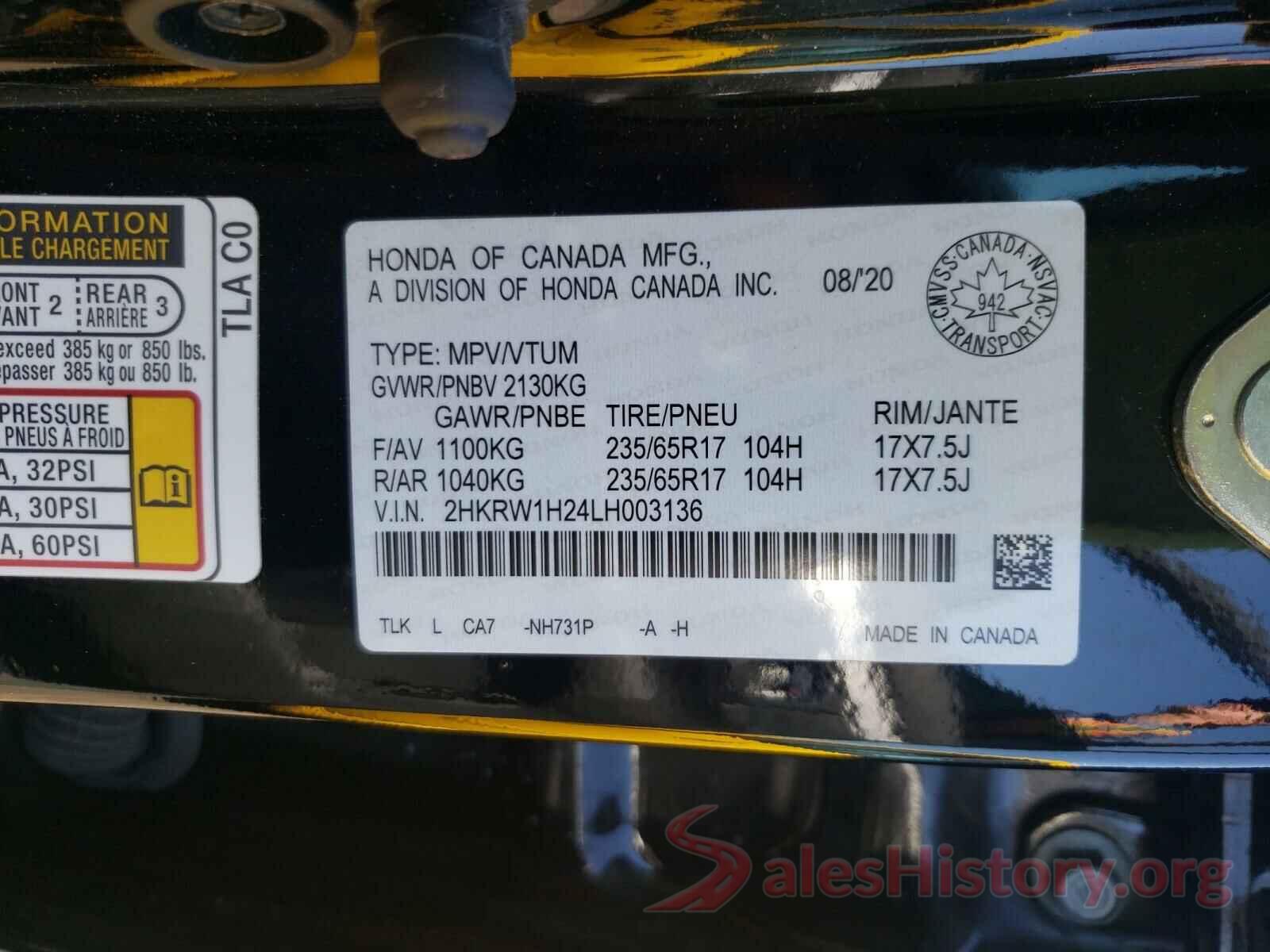 2HKRW1H24LH003136 2020 HONDA CRV