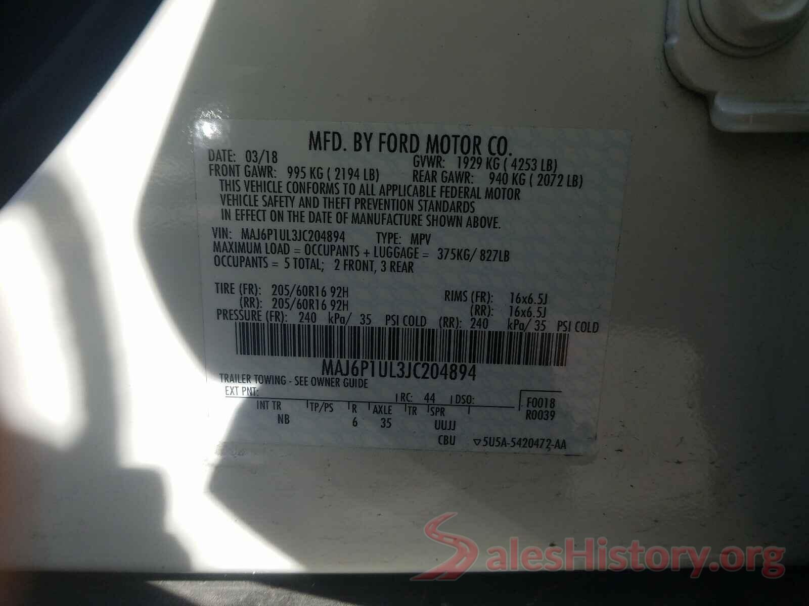 MAJ6P1UL3JC204894 2018 FORD ALL OTHER