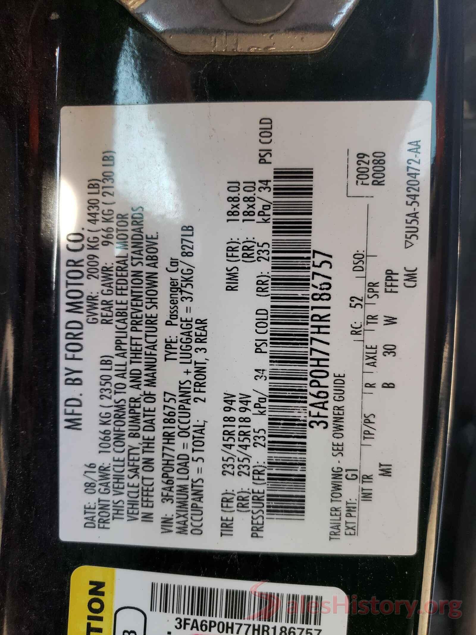 3FA6P0H77HR186757 2017 FORD FUSION