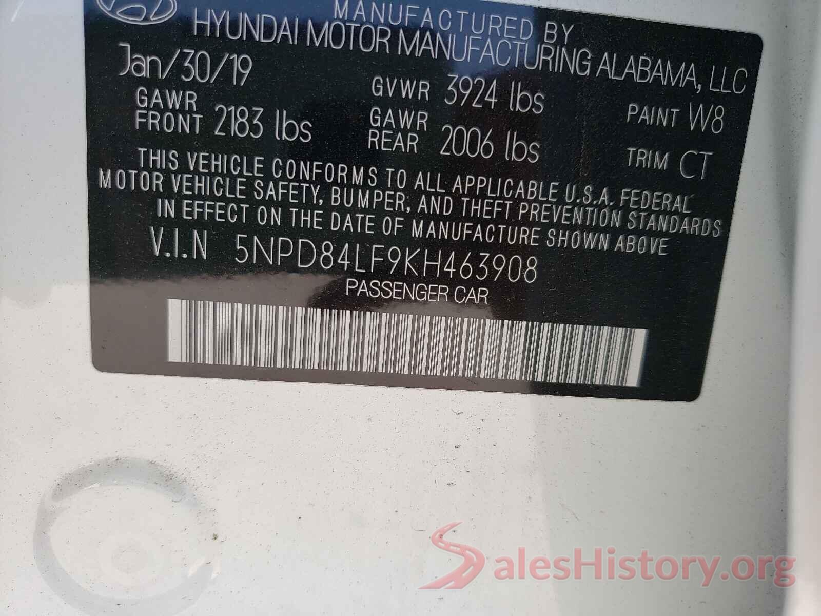 5NPD84LF9KH463908 2019 HYUNDAI ELANTRA