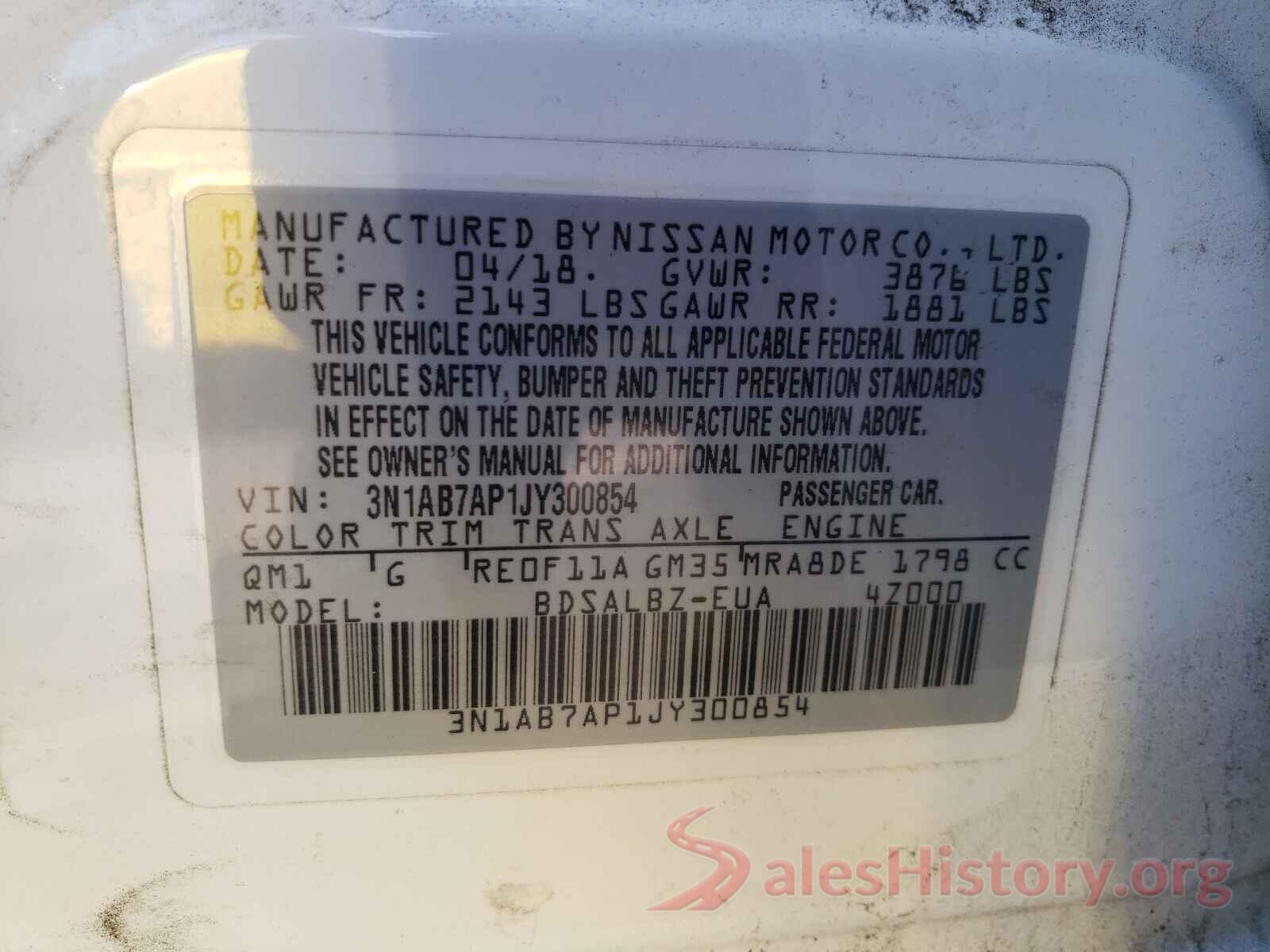 3N1AB7AP1JY300854 2018 NISSAN SENTRA