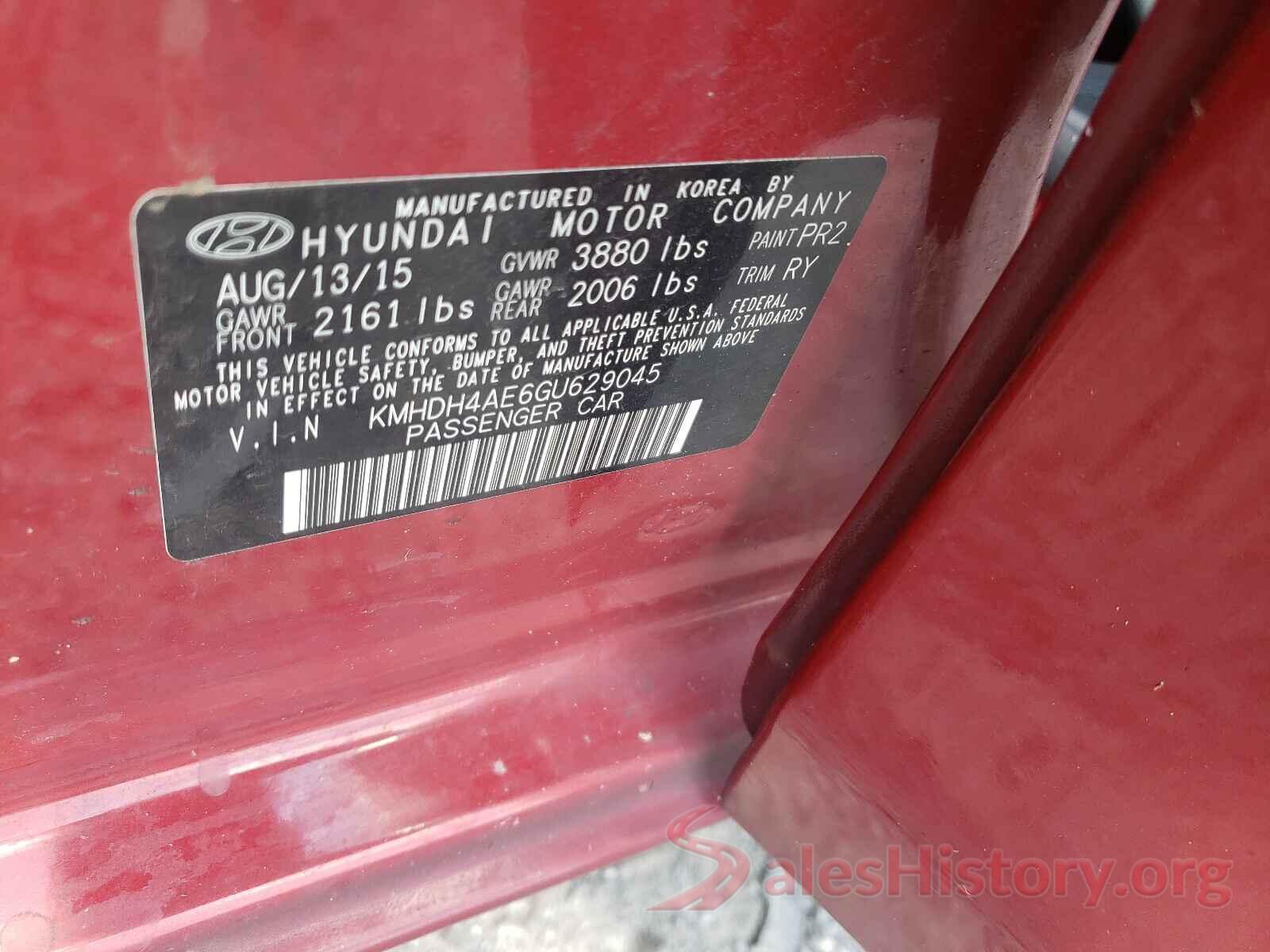 KMHDH4AE6GU629045 2016 HYUNDAI ELANTRA