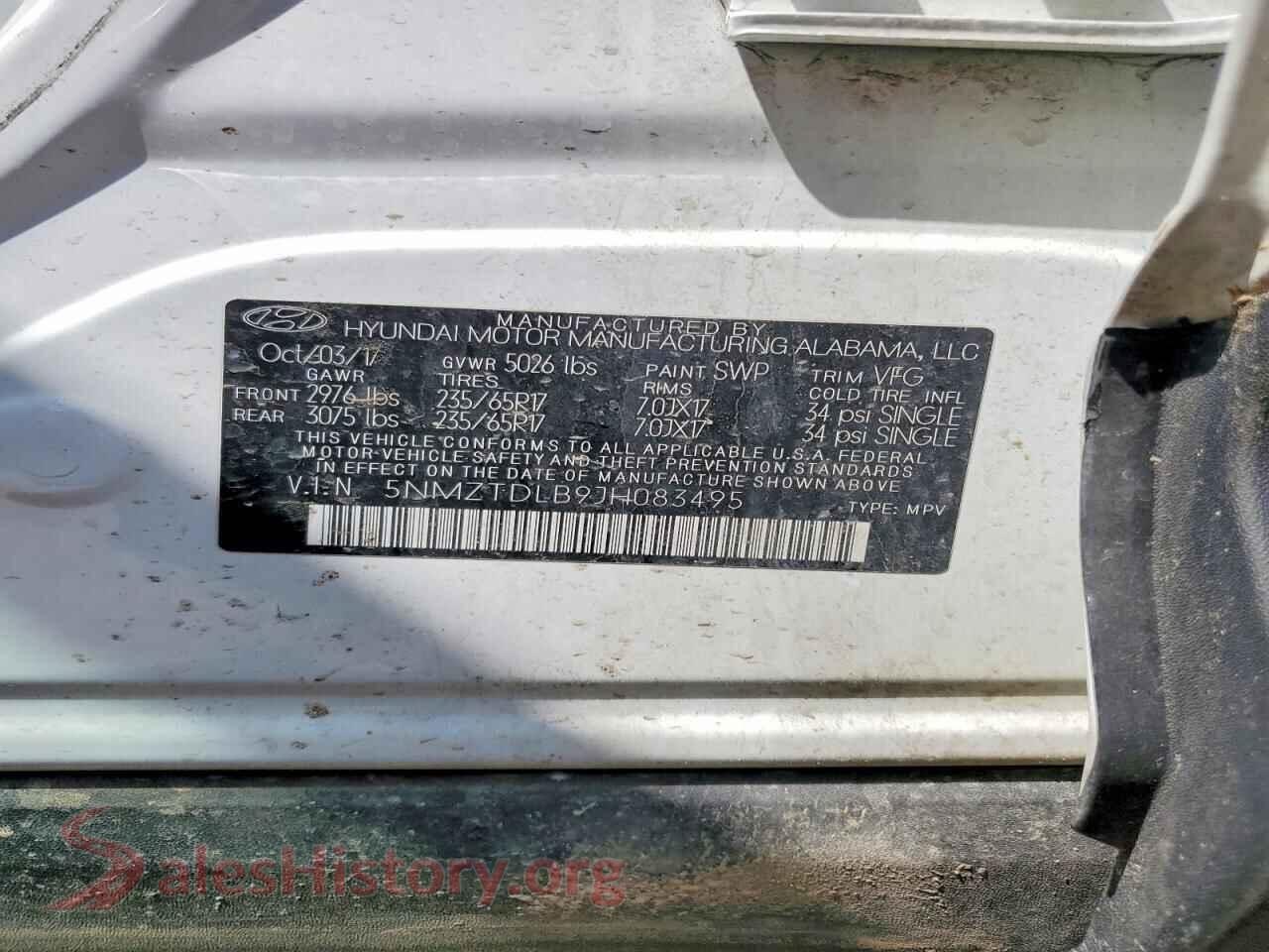 2018 HYUNDAI SANTA FE VIN 5NMZTDLB9JH083495, trunk area