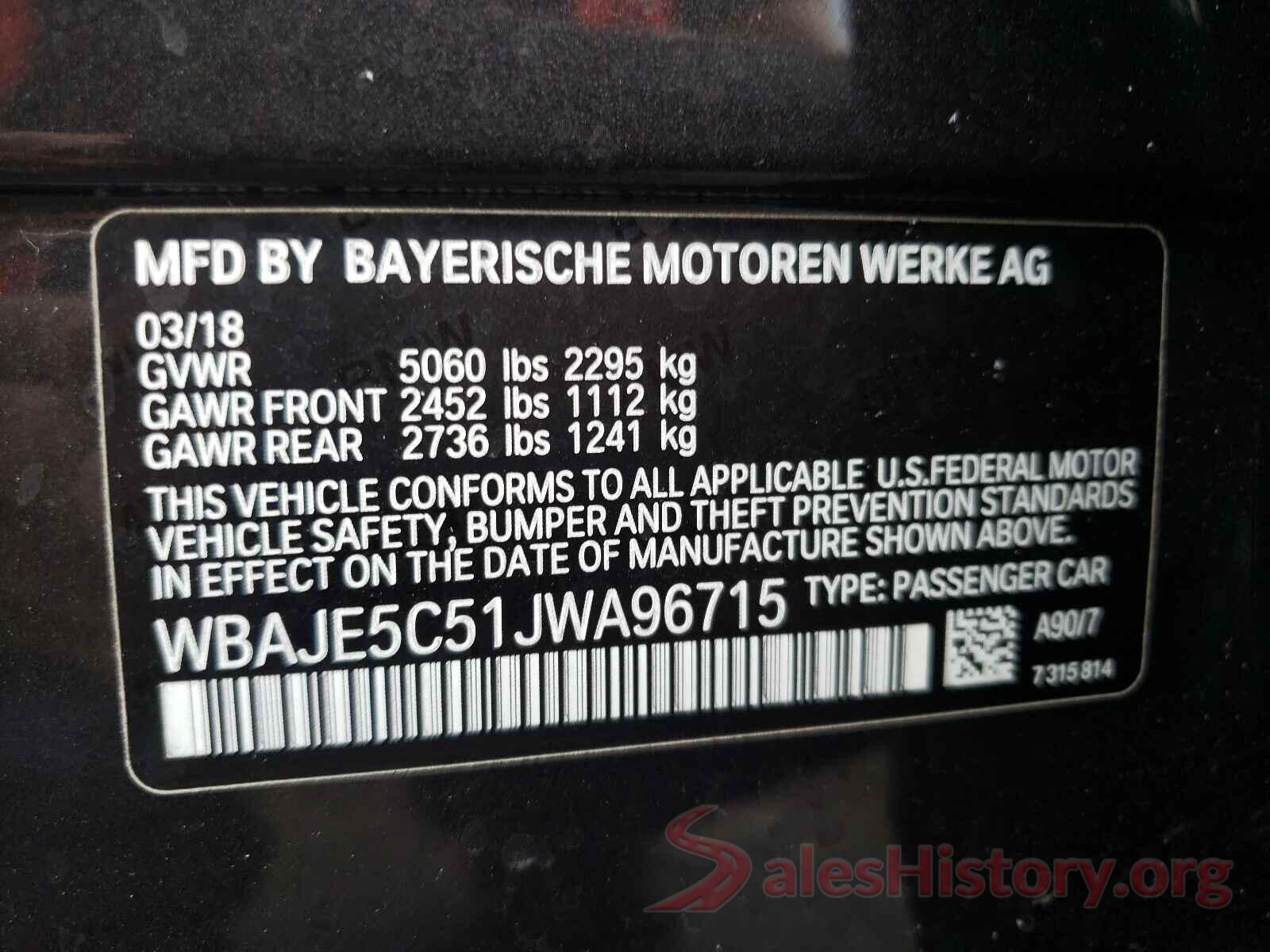 WBAJE5C51JWA96715 2018 BMW 5 SERIES