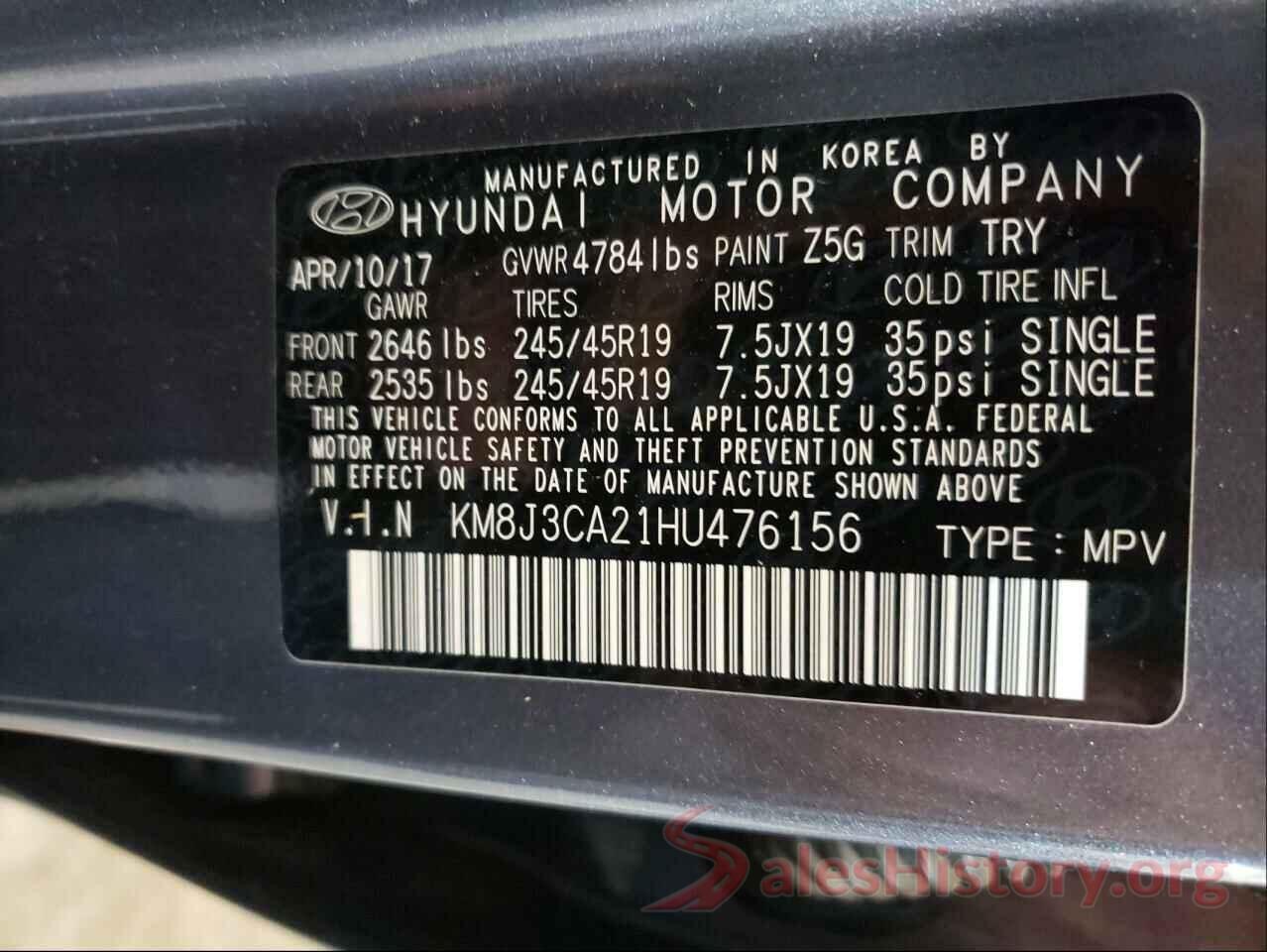 KM8J3CA21HU476156 2017 HYUNDAI TUCSON