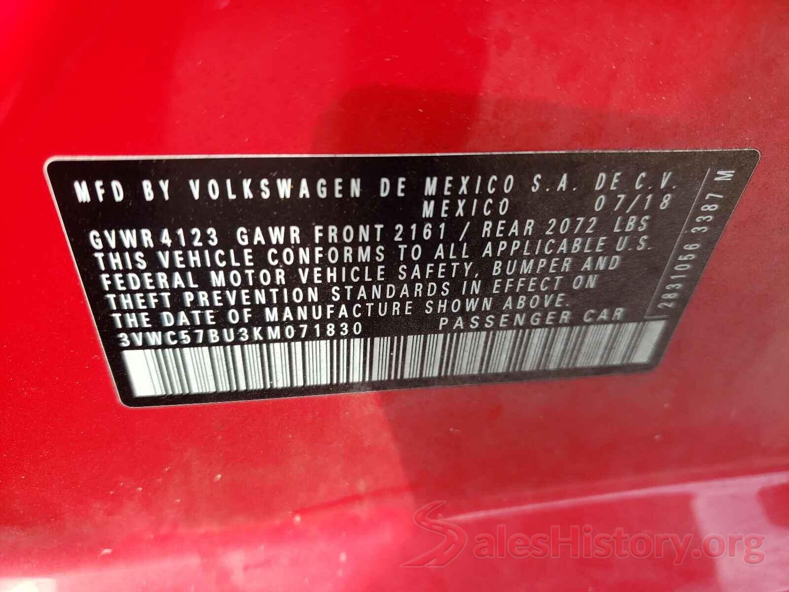 3VWC57BU3KM071830 2019 VOLKSWAGEN JETTA