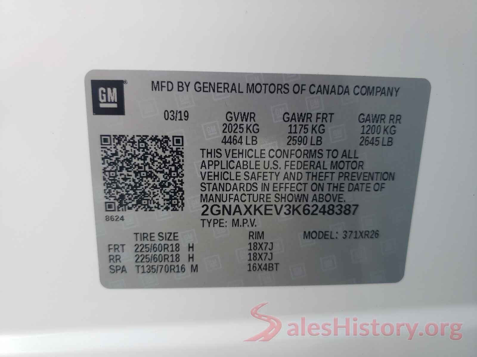 2GNAXKEV3K6248387 2019 CHEVROLET EQUINOX