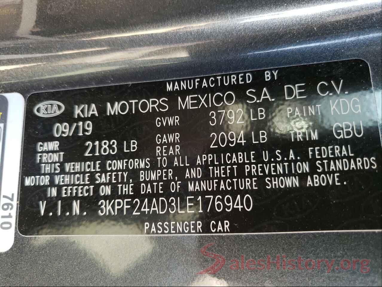 3KPF24AD3LE176940 2020 KIA FORTE