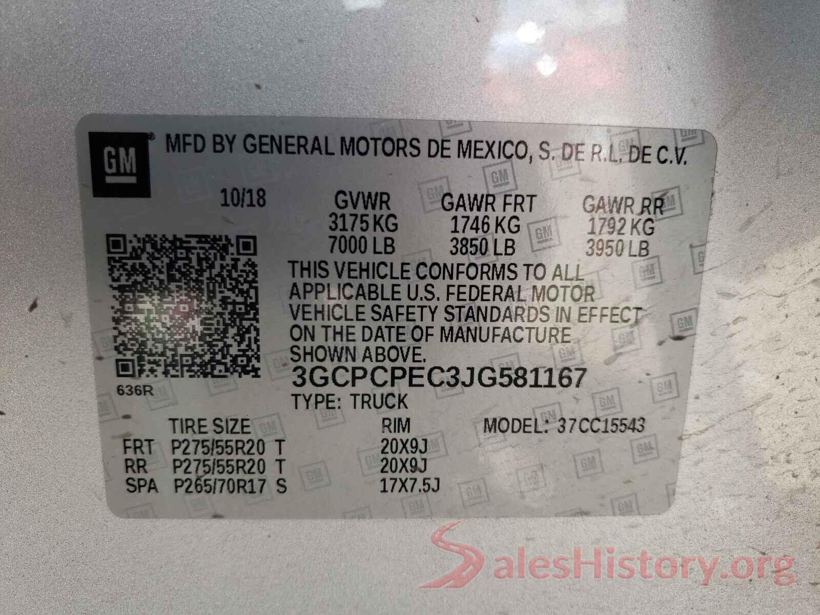 3GCPCPEC3JG581167 2018 CHEVROLET SILVERADO