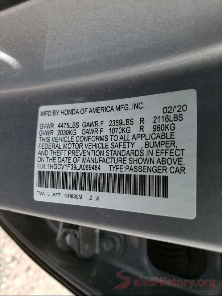 1HGCV1F39LA069484 2020 HONDA ACCORD