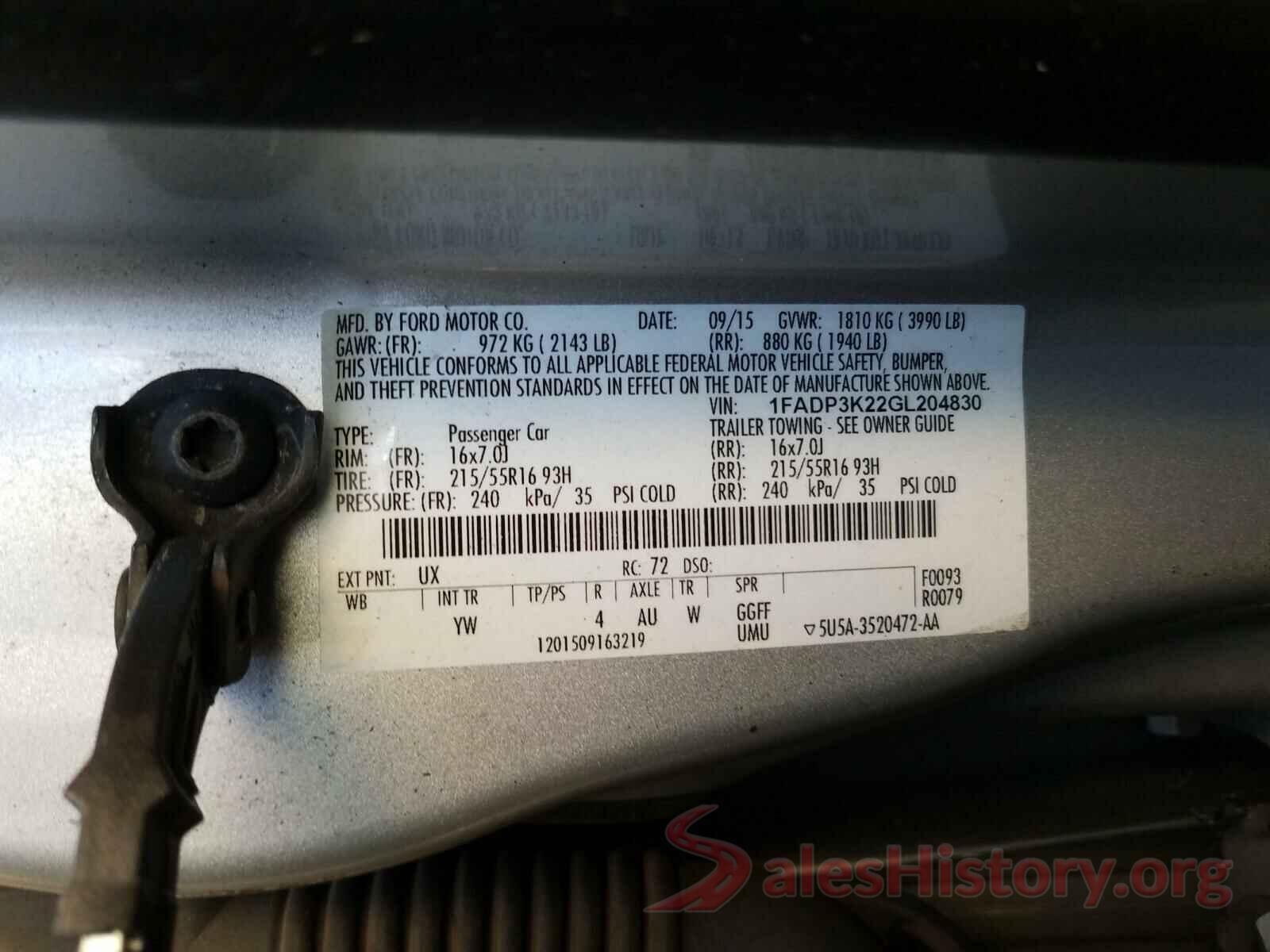 1FADP3K22GL204830 2016 FORD FOCUS