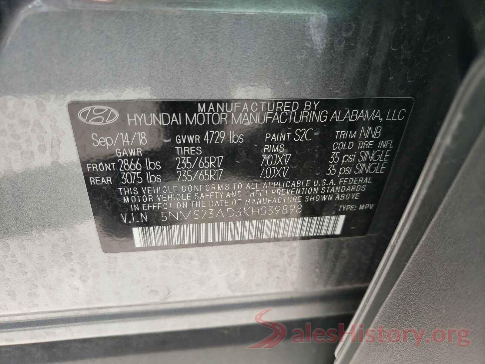 5NMS23AD3KH039898 2019 HYUNDAI SANTA FE