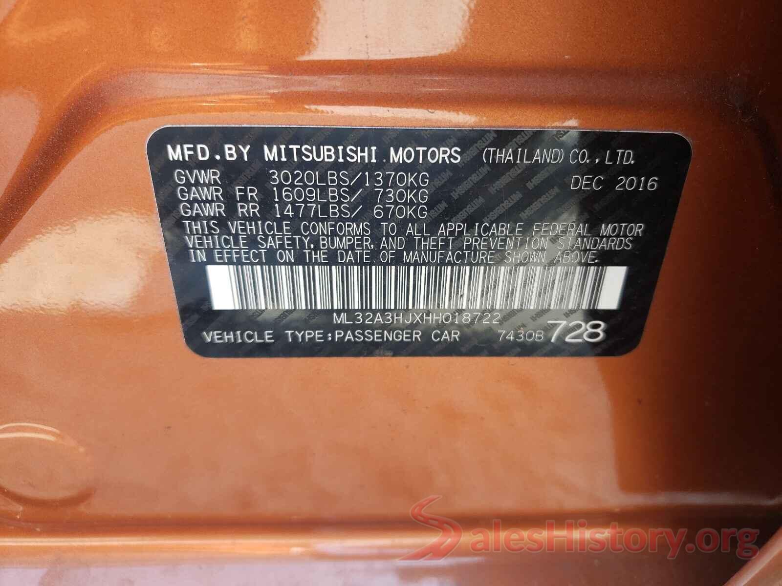 ML32A3HJXHH018722 2017 MITSUBISHI MIRAGE