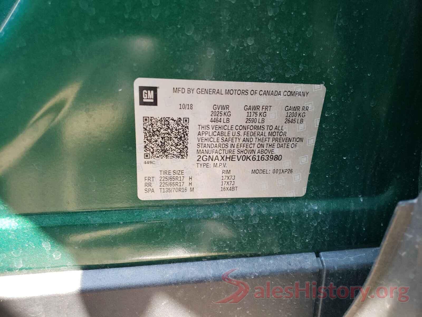 2GNAXHEV0K6163980 2019 CHEVROLET EQUINOX