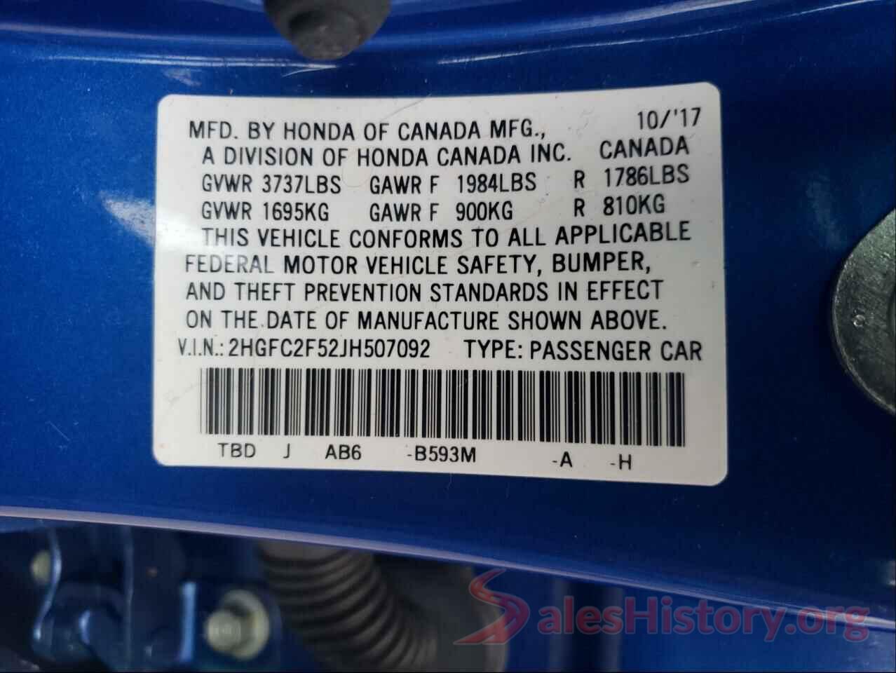 2HGFC2F52JH507092 2018 HONDA CIVIC