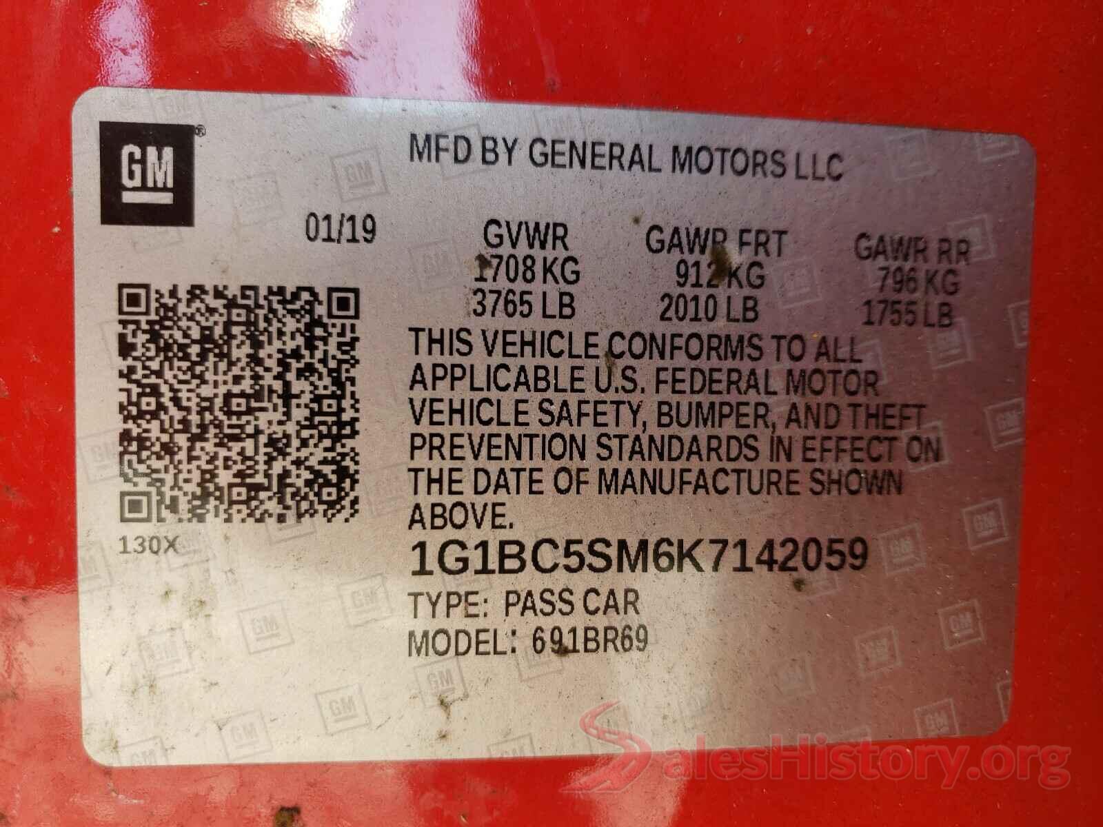 1G1BC5SM6K7142059 2019 CHEVROLET CRUZE