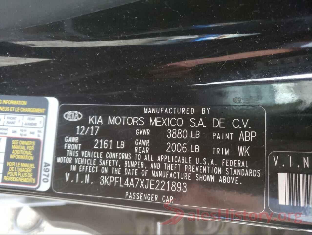 3KPFL4A7XJE221893 2018 KIA FORTE