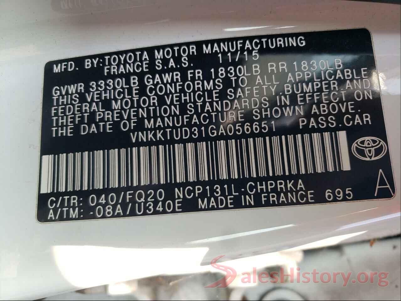 VNKKTUD31GA056651 2016 TOYOTA YARIS