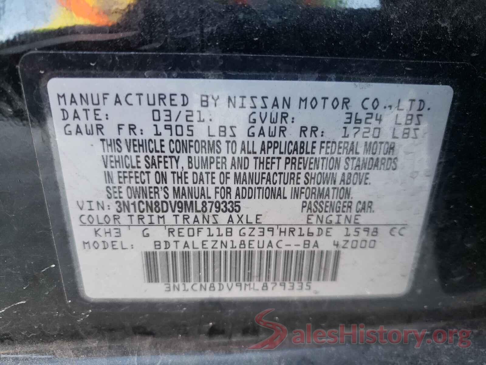 3N1CN8DV9ML879335 2021 NISSAN VERSA