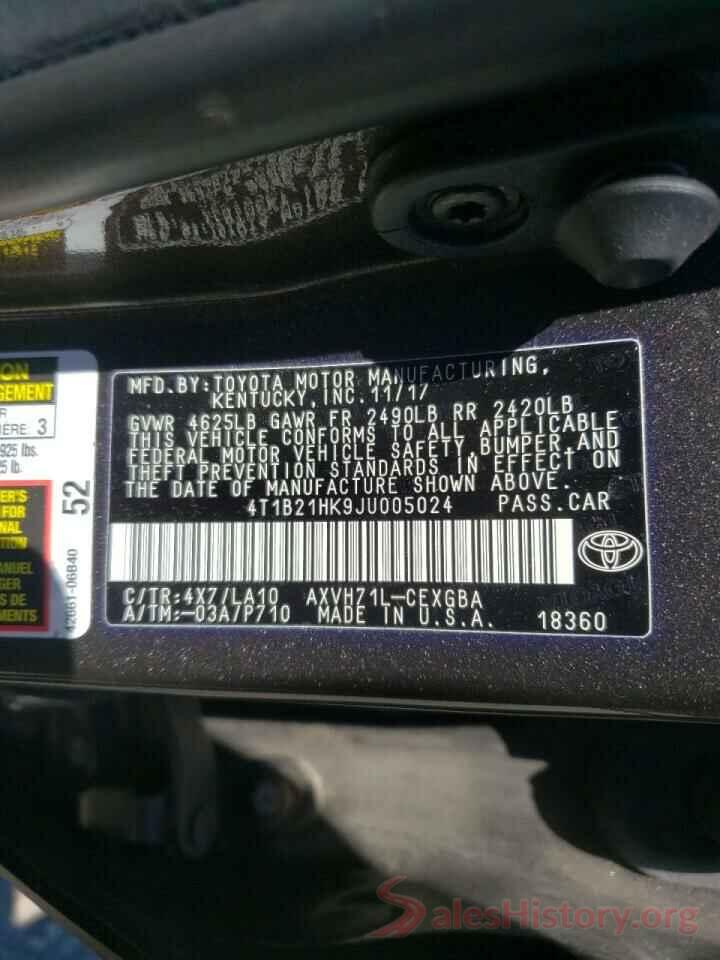 4T1B21HK9JU005024 2018 TOYOTA CAMRY