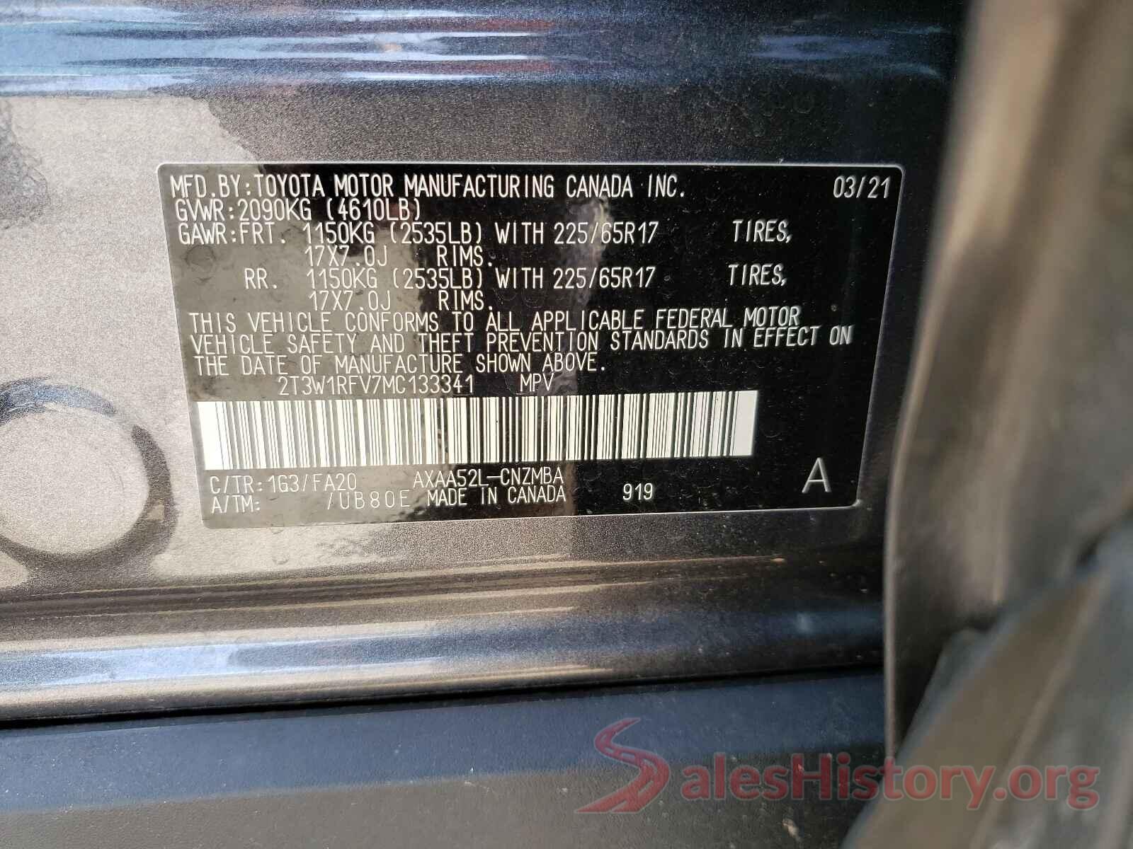 2T3W1RFV7MC133341 2021 TOYOTA RAV4