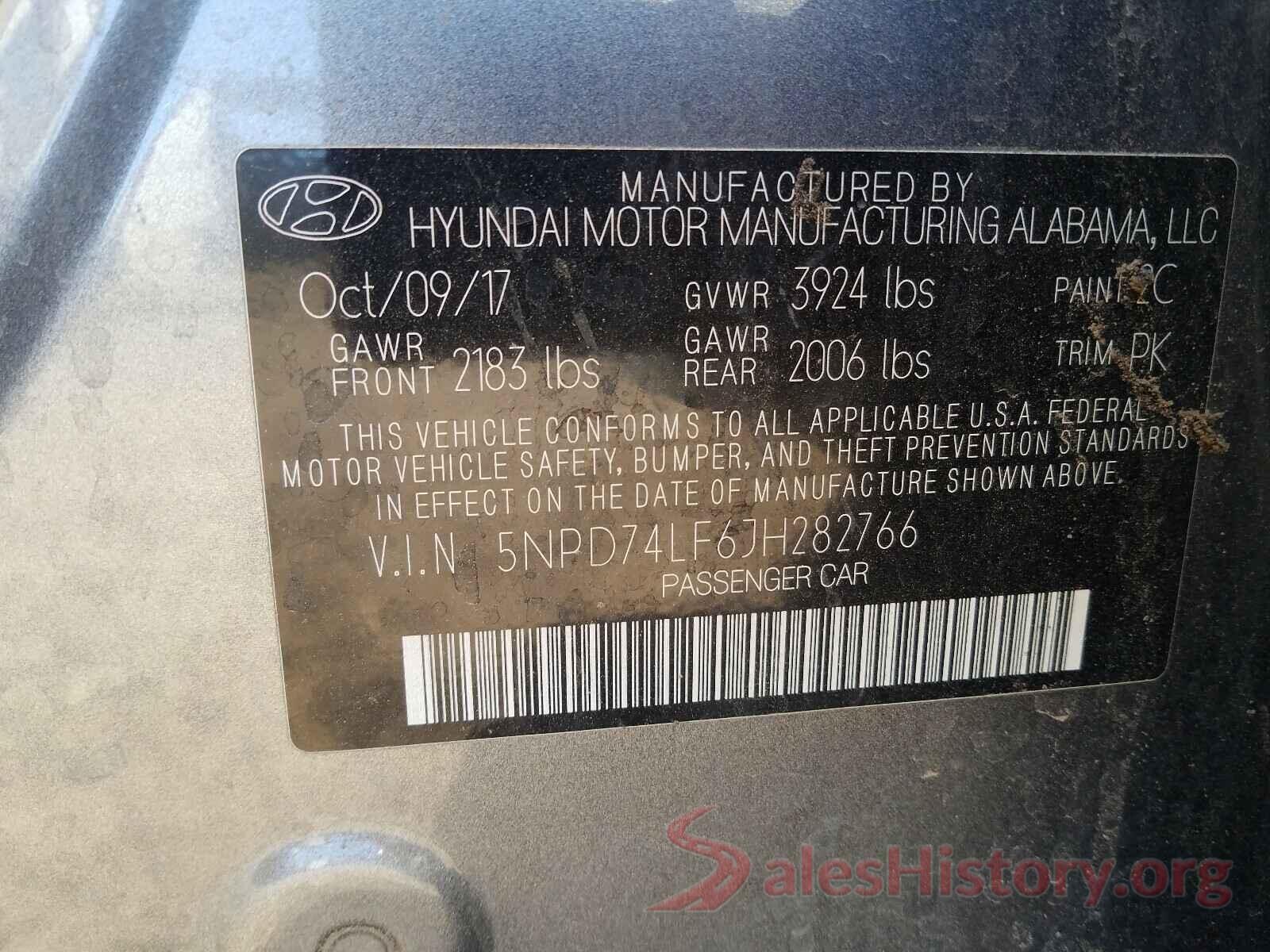 5NPD74LF6JH282766 2018 HYUNDAI ELANTRA