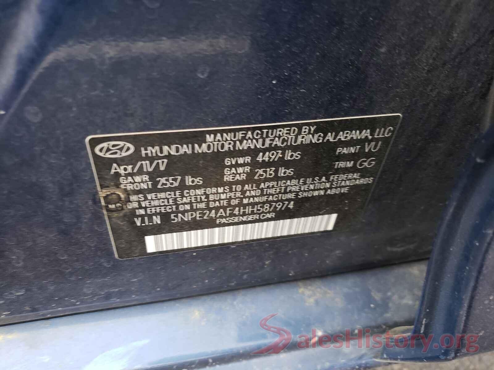 5NPE24AF4HH587974 2017 HYUNDAI SONATA