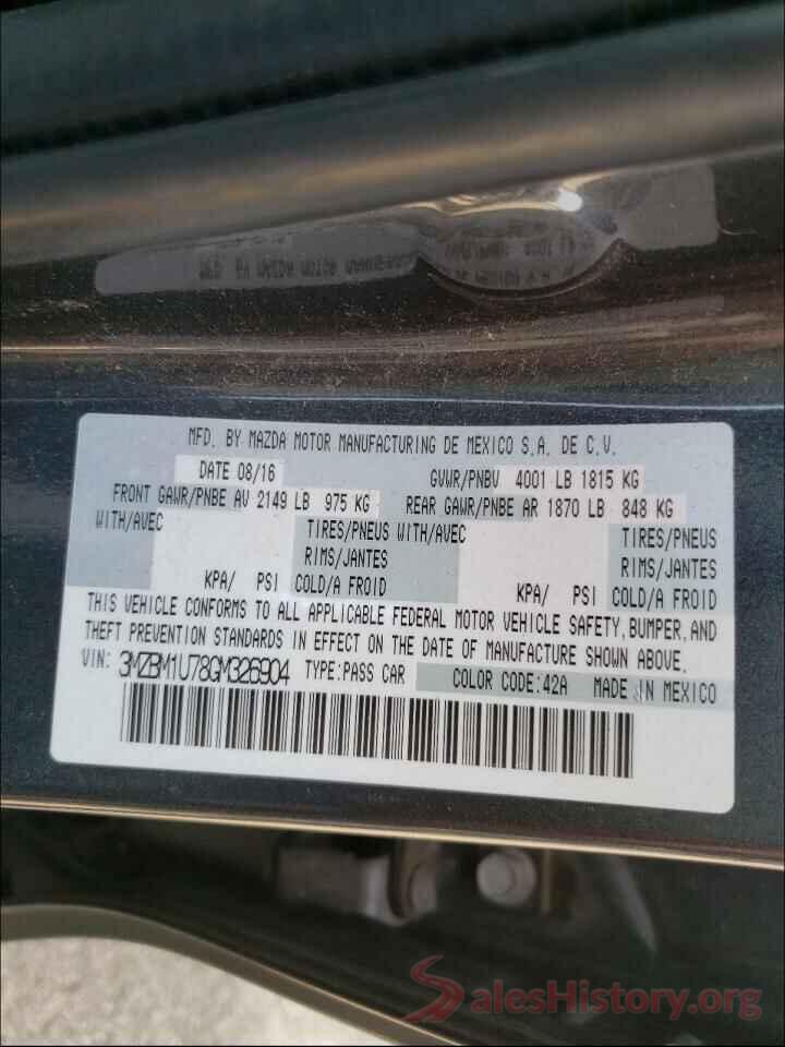 3MZBM1U78GM326904 2016 MAZDA 3