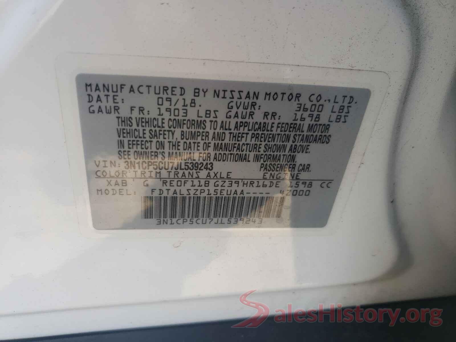 3N1CP5CU7JL539243 2018 NISSAN KICKS