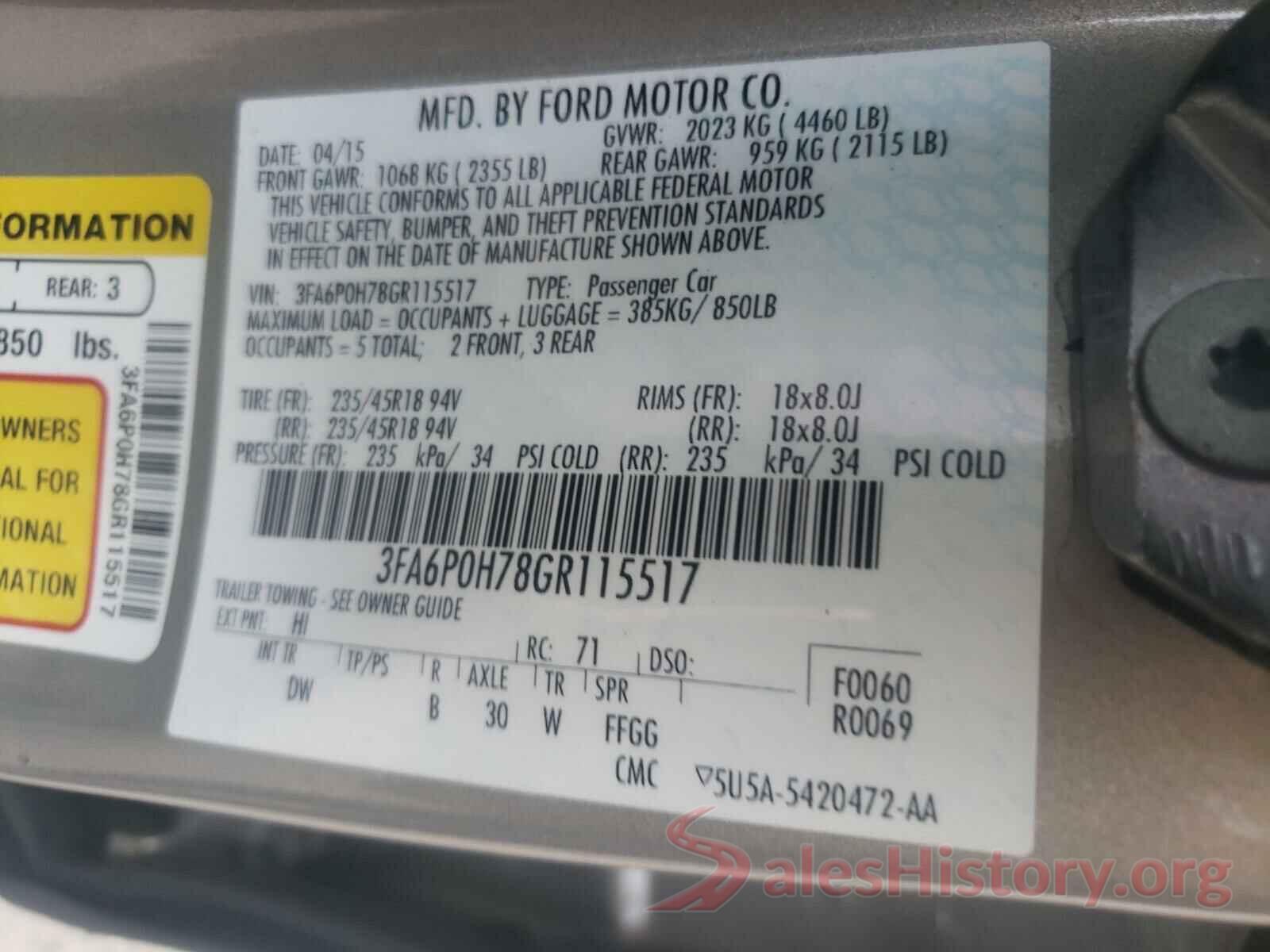 3FA6P0H78GR115517 2016 FORD FUSION