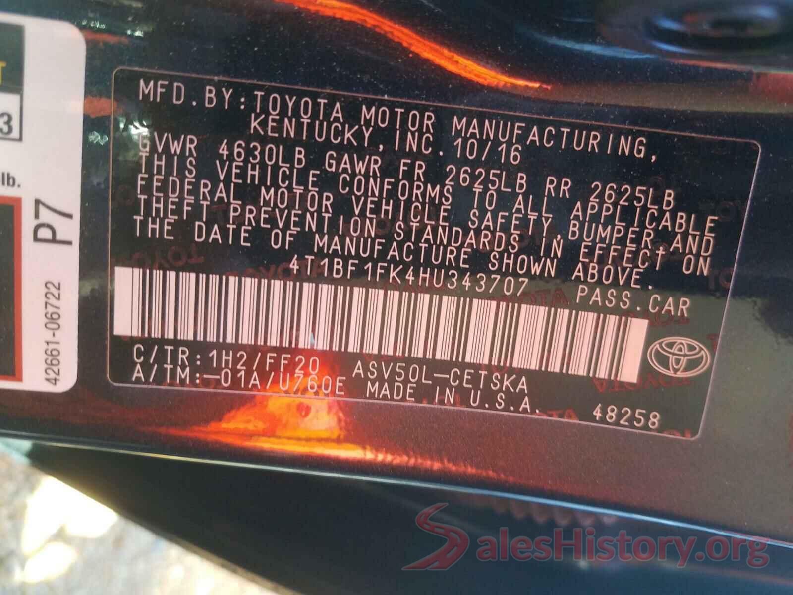 4T1BF1FK4HU343707 2017 TOYOTA CAMRY