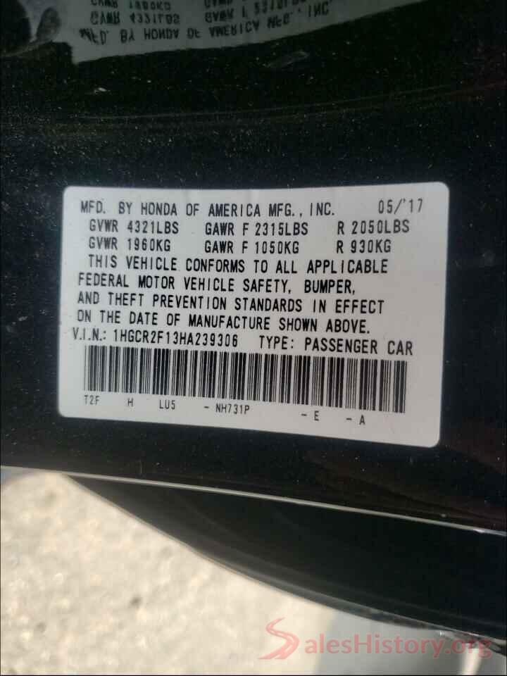 1HGCR2F13HA239306 2017 HONDA ACCORD