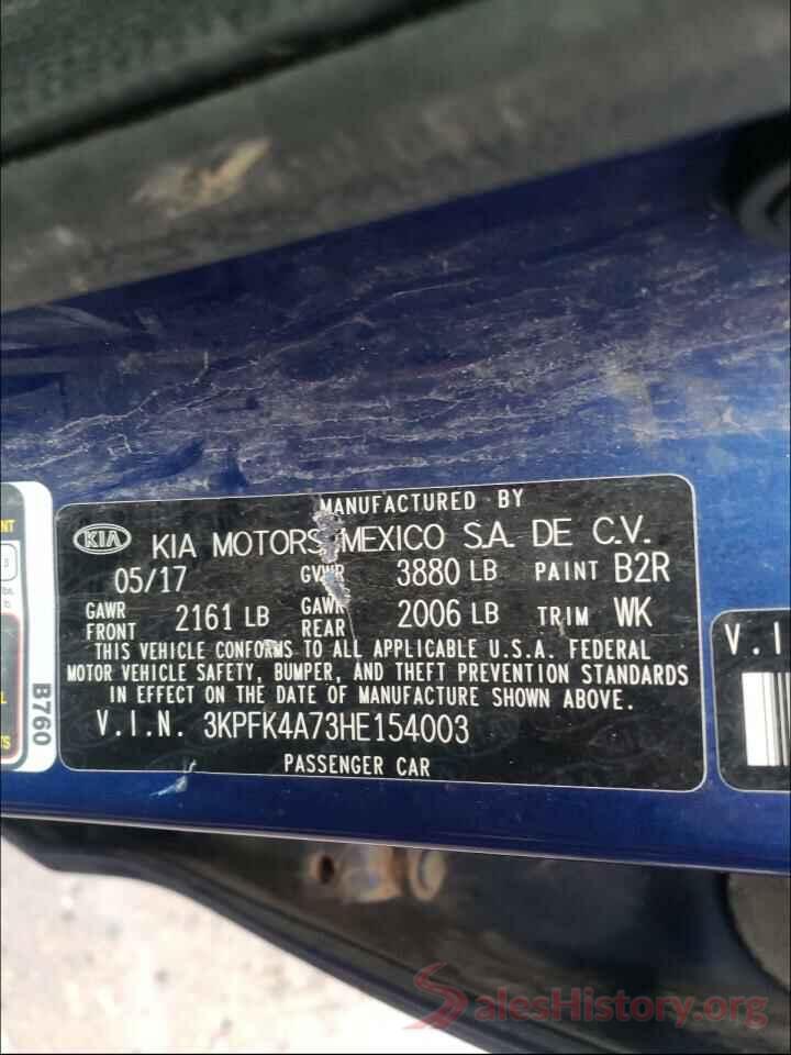 3KPFK4A73HE154003 2017 KIA FORTE