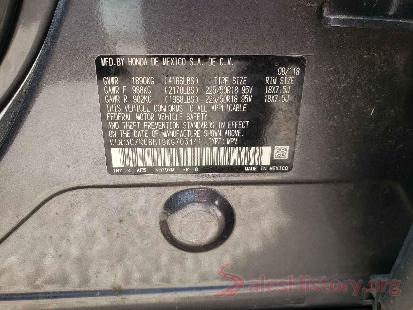 3CZRU6H19KG703441 2019 HONDA HR-V